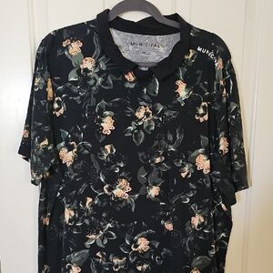 Men's Black Floral Polo T Shirt Shirt